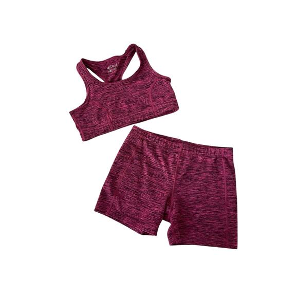 BCG Girls Fuchsia Pink Black Sports Bra & Shorts Athletic Set Youth Size Medium - Picture 1 of 7